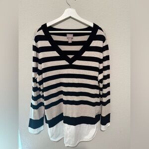 Chico's Black & Cream Striped Sweater Top